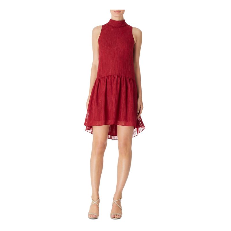 Nwt Bar Iii Womens Red Threaded Sleeveless Short Wear To Work Drop Waist Dress 6